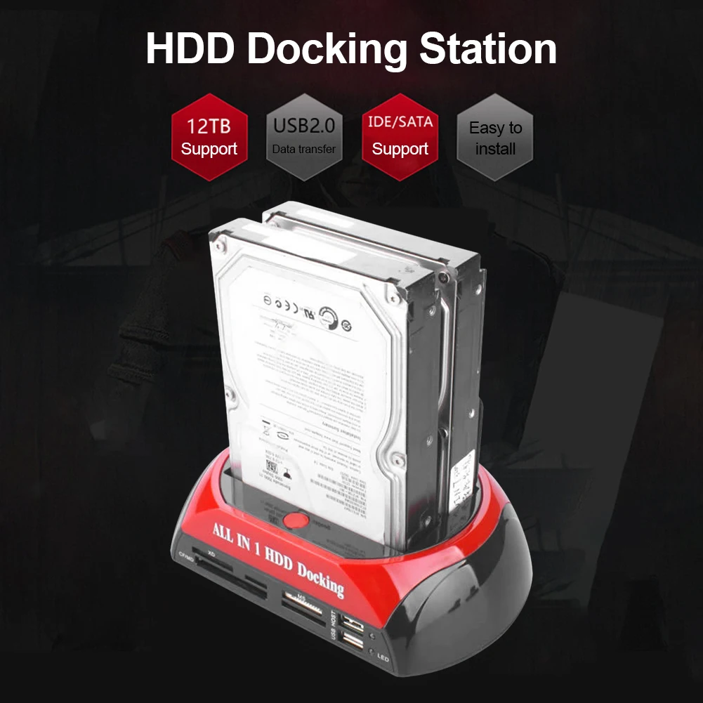 

Док-станция для жестких дисков, USB2.0/Type C на 2,5/3,5 дюйма SATA IDE, с двумя слотами, внешний жесткий диск SSD, совместимый с Windows 7, Vista XP