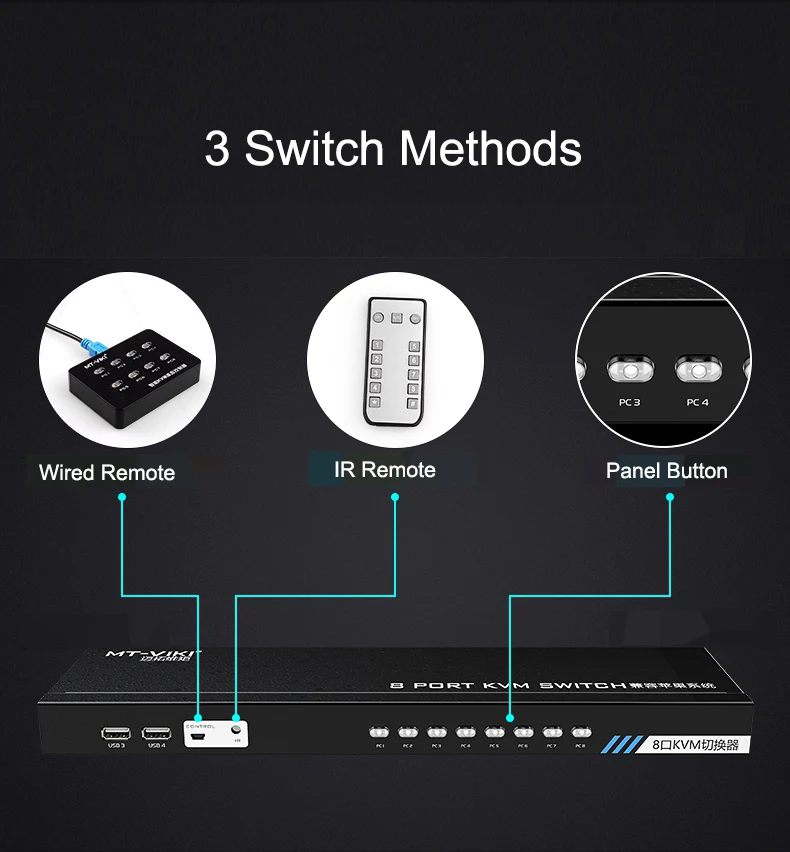 MT-Viki 8-портовый KVM переключатель VGA USB ИК-пульт дистанционного управления