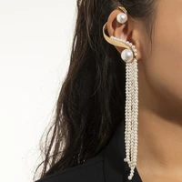 baroque imitation pearl twisted long tassel no pierced drop earrings for women metal geometric hanging ear hook earrings jewelry