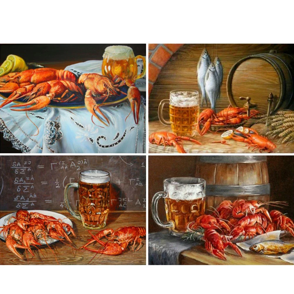Картина из квадратных или круглых бусин 5D &quotсделай сам&quot пиво Лобстер мозаика