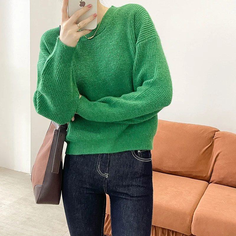 

2020 Autumn Winter Women O-Neck Green Pullovers For Women Vintage Sweater Knitting Women Winter Sweater Femme Pull Femme K649