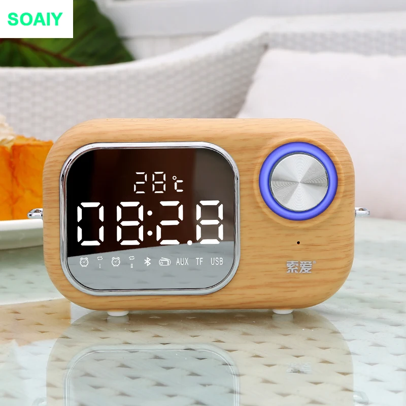SOAIY E16 беспроводной Bluetooth динамик супер бас открытый мини-будильник небольшой динамик fm-радио температурный дисплей карта динамик - Цвет: Золотой
