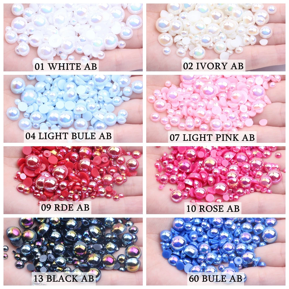 

Half Round Pearls 1000pcs Mixed Sizes 2 3 4 5 6 8 10mm ABS Imitation Flatback Loose Glue On Resin Beads DIY Jewelry Decorations