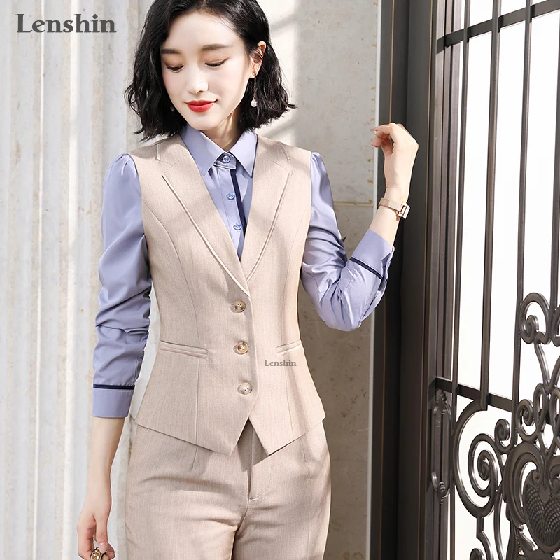 Женский деловой костюм Lenshin из 2 предметов жилет и брюки пиджак без рукавов