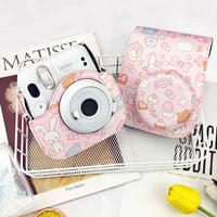 for fujifilm instax mini 11 instant film camera pu leather bag case cover shell pink cute rabbit with shoulder strap camera bag