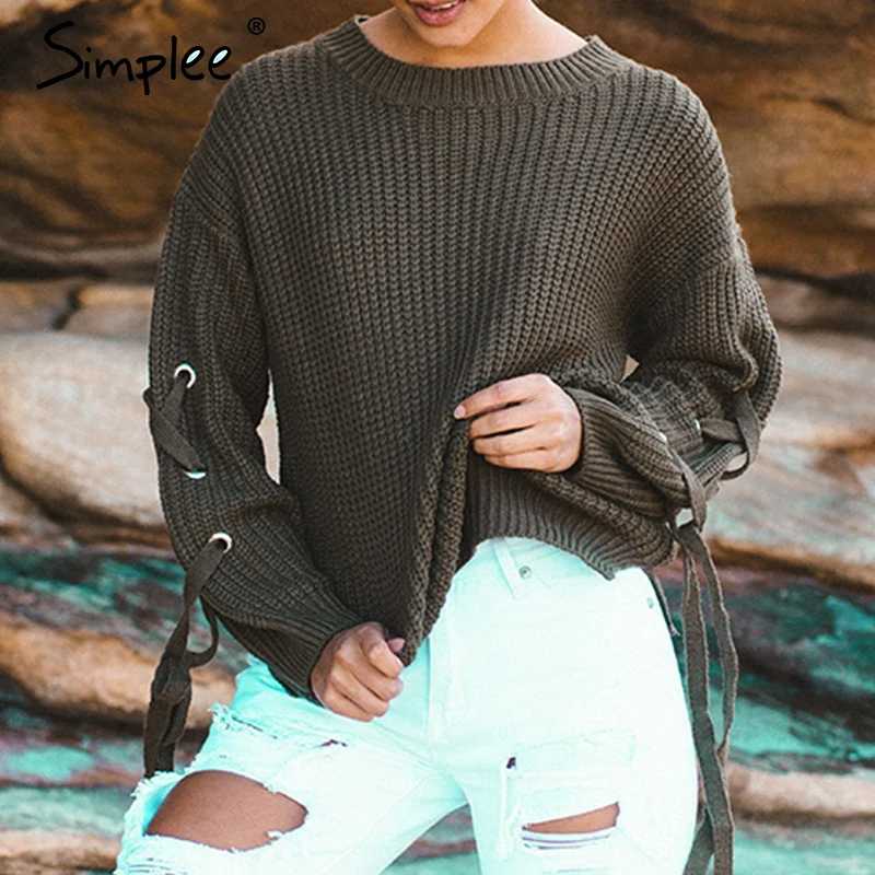 Женский белый вязаный свитер Simplee с рюшами повседневный пуловер круглым вырезом