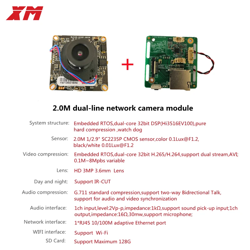 XM Wi-Fi 2 0 мегапикселя H.265 + беспроводная плата модуля IP-камеры 1080P камера