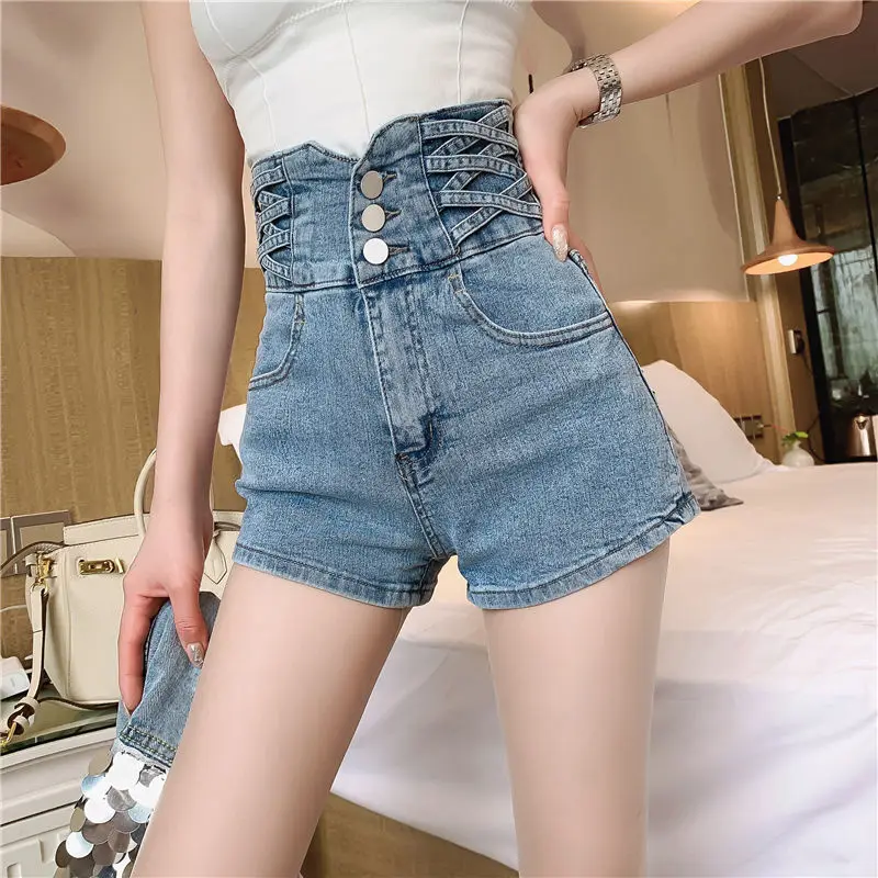 

Shorts Women Vintage Denim Summer Fashion Korean Style Design Slim Bodycon Skinny Trousers All-march Club Streetwear Retros Chic