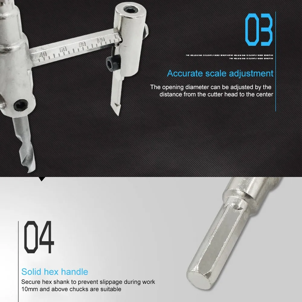 

Drill Bit Adjustable 120/200/300mm Adjustable Aircraft Type Wood Circle Hole Saw Cutter Cordless Woodworking Tools