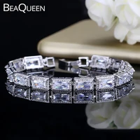 beaqueen luxury cz crystal bridal bracelet top quality big cubic zircon stone paved wedding bracelets bangles for women b102