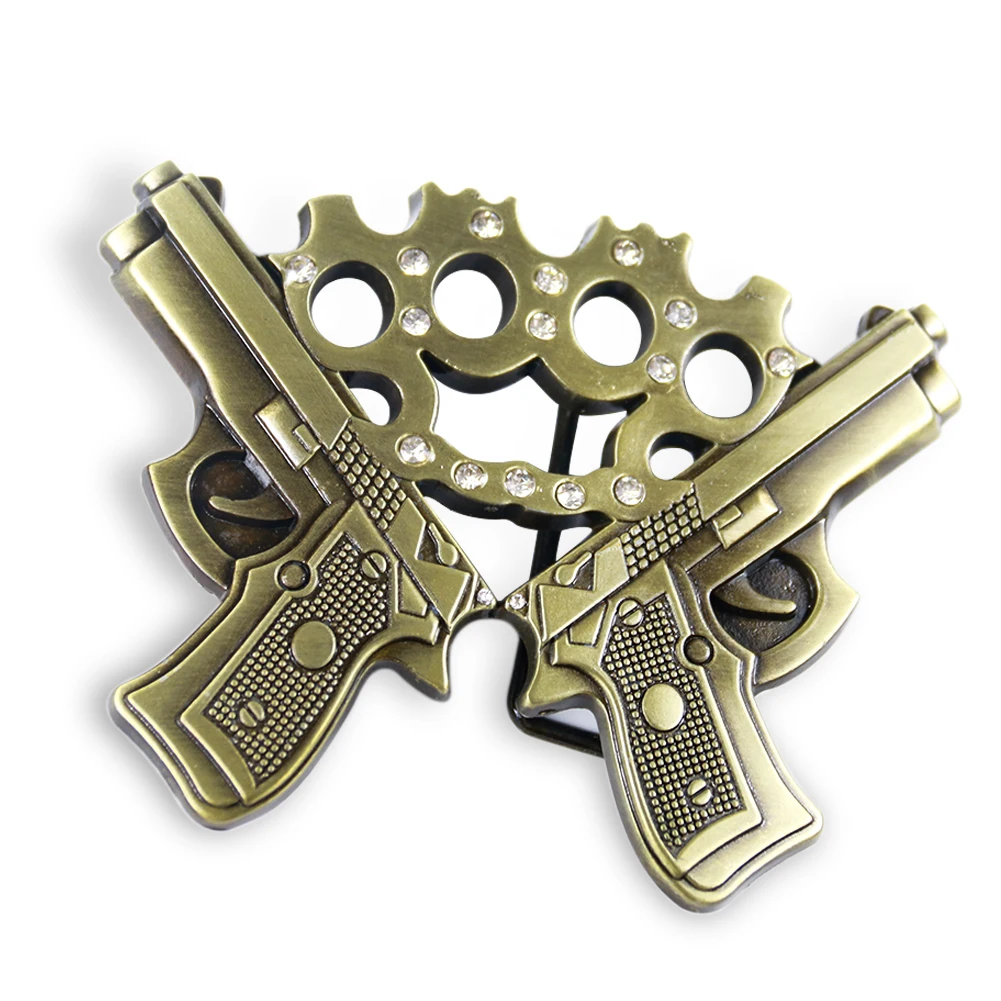 Double Gun Belt Buckle for Men Jeweled Brass Knuckles Buckles Western Cowboy Belts Accessories Suitable 4cm Width | Дом и сад