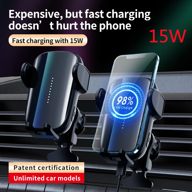 

Car Qi wireless charger 15W fast charging car phone holder for iphone 8/8Plus 11/11Pro/12/13/X/XR Samsung S9/10 Huawei Mate20/30
