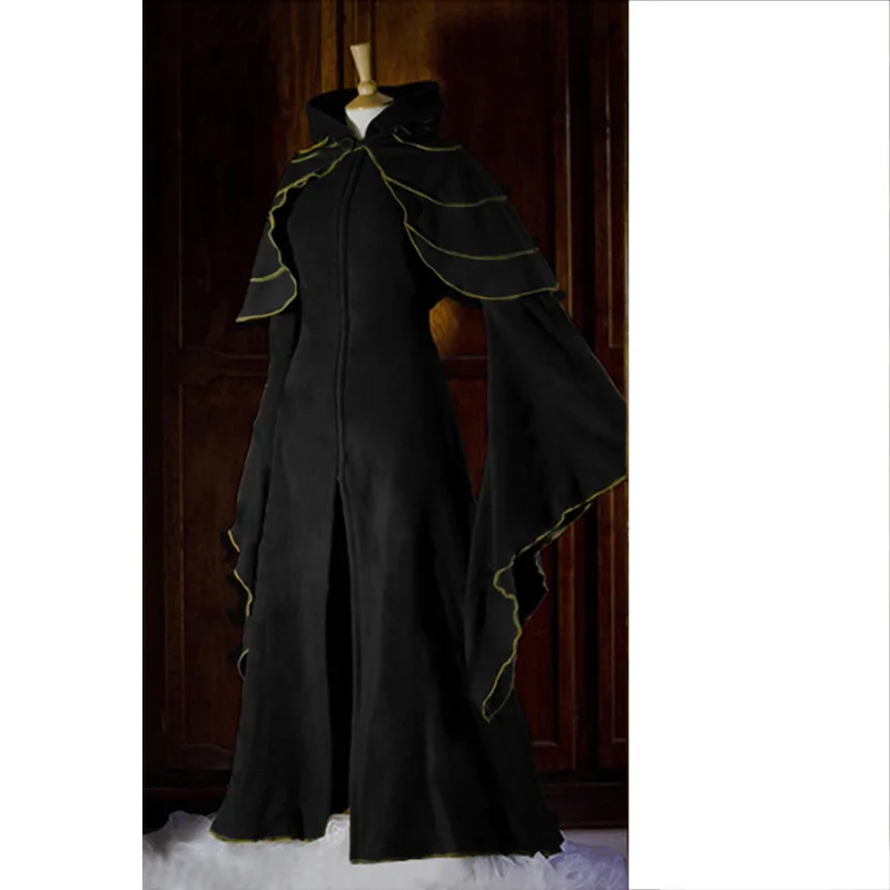 New Arrival Women Fairy Elf Cosplay Medieval Renaissance Hooded Dresses Flared Sleeve Patchwork Split Floor Length Vintage D |