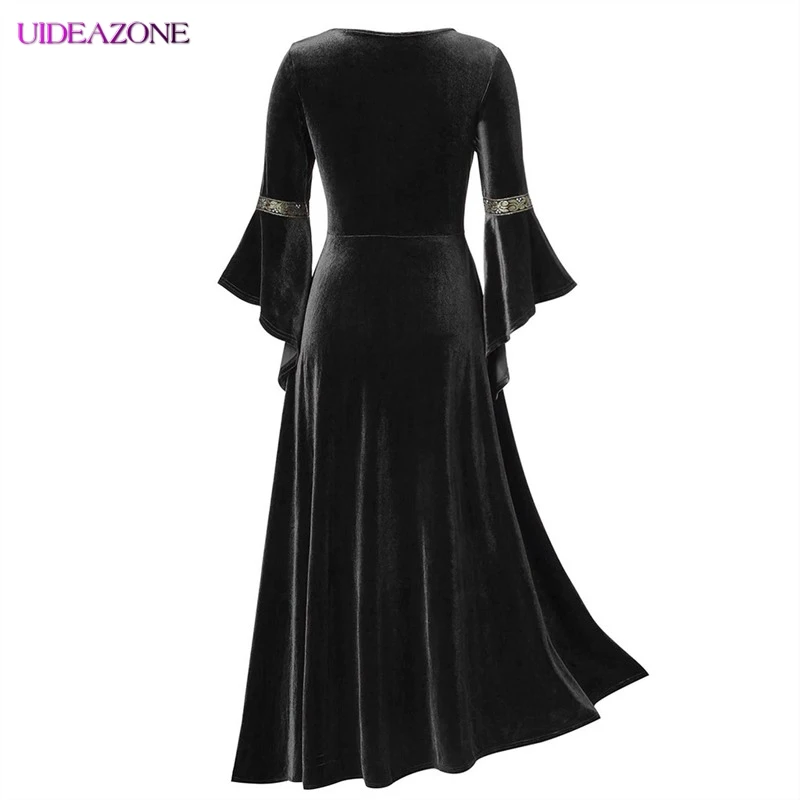 Флисовое винтажное женское длинное платье со шнуровкой на талии бархатное