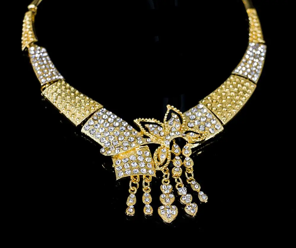 18 К Золотые Ювелирные наборы для женщин африканские свадебные ожерелья серьги