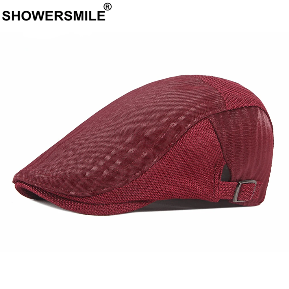 

Red Flat Cap Hat Men for Summer Hats for Men 2021 New Breathable Mesh Newsboy Caps Outdoor Golf Hat Retro Ivy Cap 55-60cm