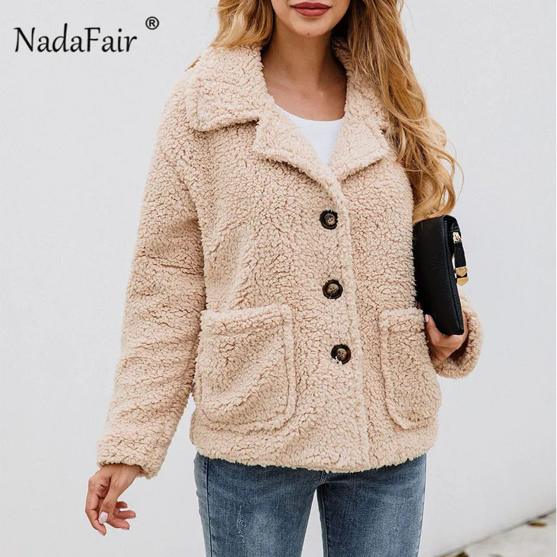 Nadafair с карманами однотонное плюшевое пальто куртка на пуговицах 2019 зимнее