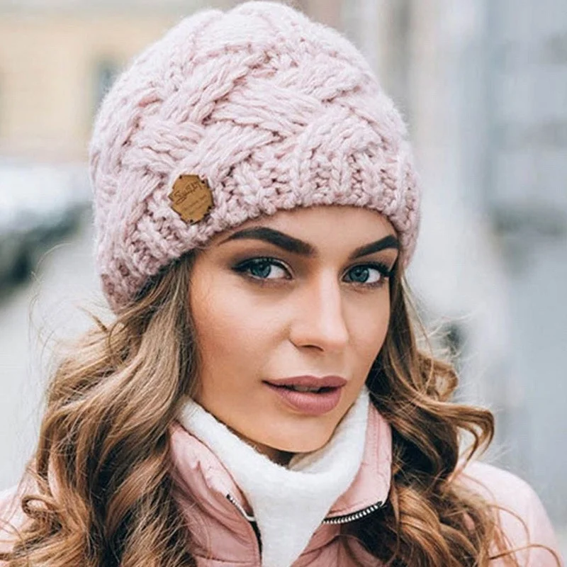 

Fashion Winter Hat Women Autumn Wool Warm Knitted Beanie Girl Cap Women Bonnet Chunky Thick Stretchy Hat Women's Winter 2021