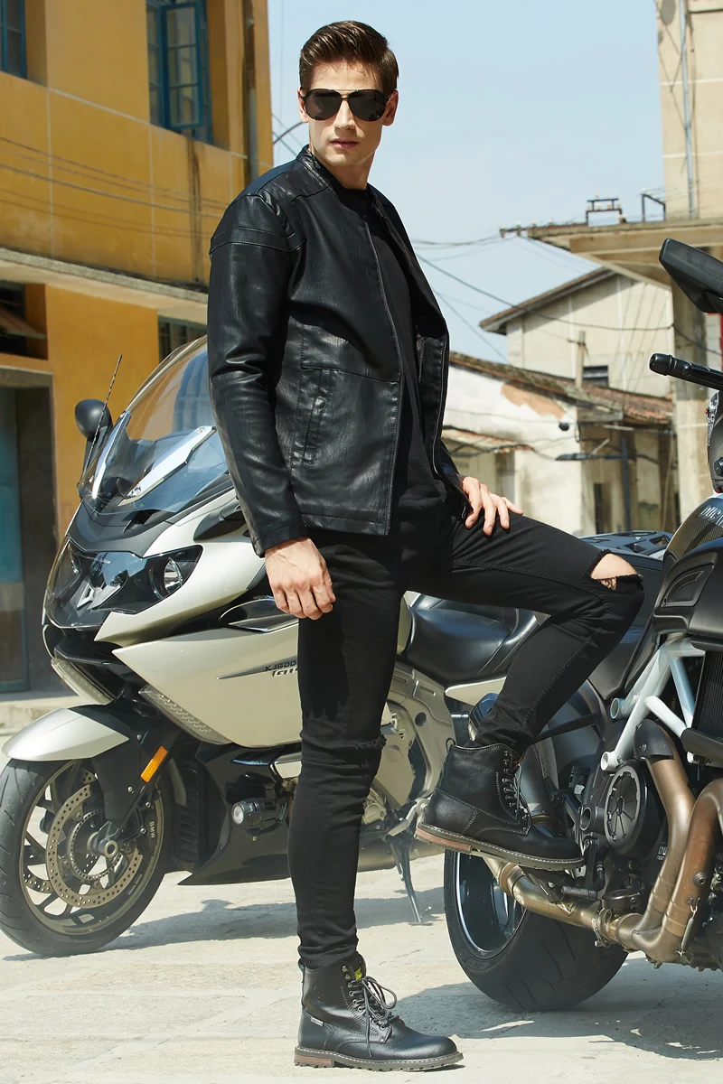 

Men Spring New Motorcycle Causal PU Leather Jacket Coat Mens Autumn Fashion Stand Collar Streetwear Bomber Suits Windbreaker