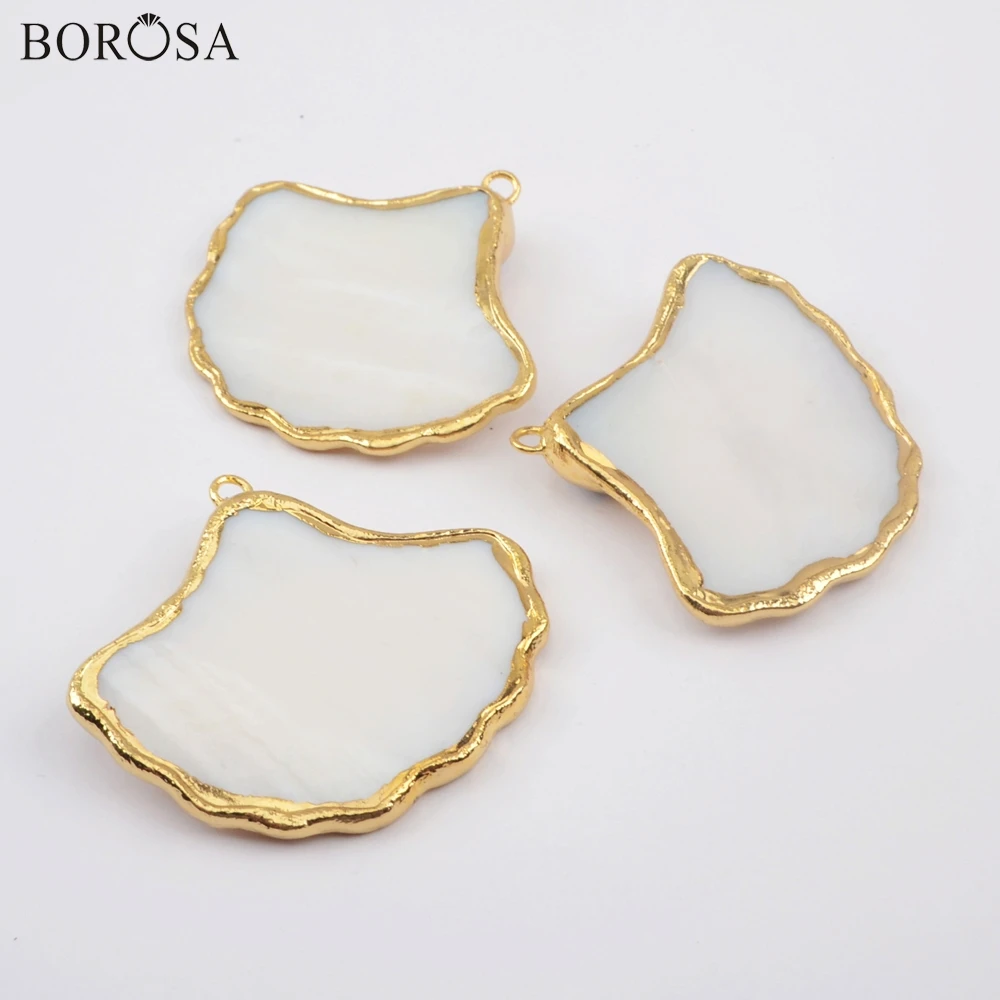 

BOROSA 5Pcs New Fan Gild Natural White Shell & 8mm Freshwater Pearl Bead Pendant for Dangle Earring Women Earrings Jewelry G1897