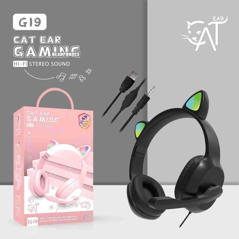 

Новинка RGB Милая Проводная гарнитура с милой кошачьими ушками с микрофоном с возможностью управления светодиодсветодиодный подсветкой для...