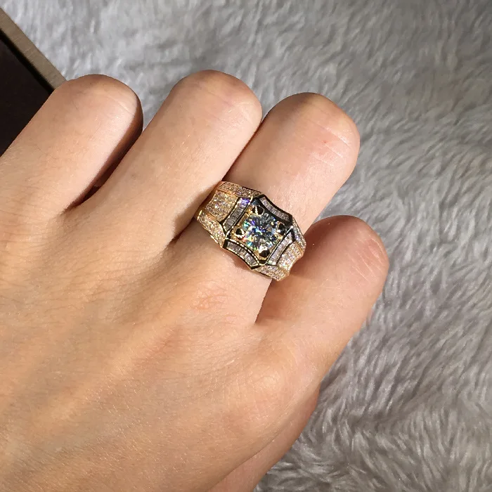 Мужское кольцо с бриллиантом Anillo Esmaltado Золотое из серебра 925 пробы 3 каратами 14 к
