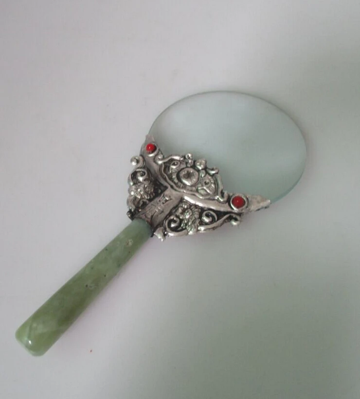 

Wonderful Tibet silver handmade Magnifying Glass with Jade free shipping ,Long16CM