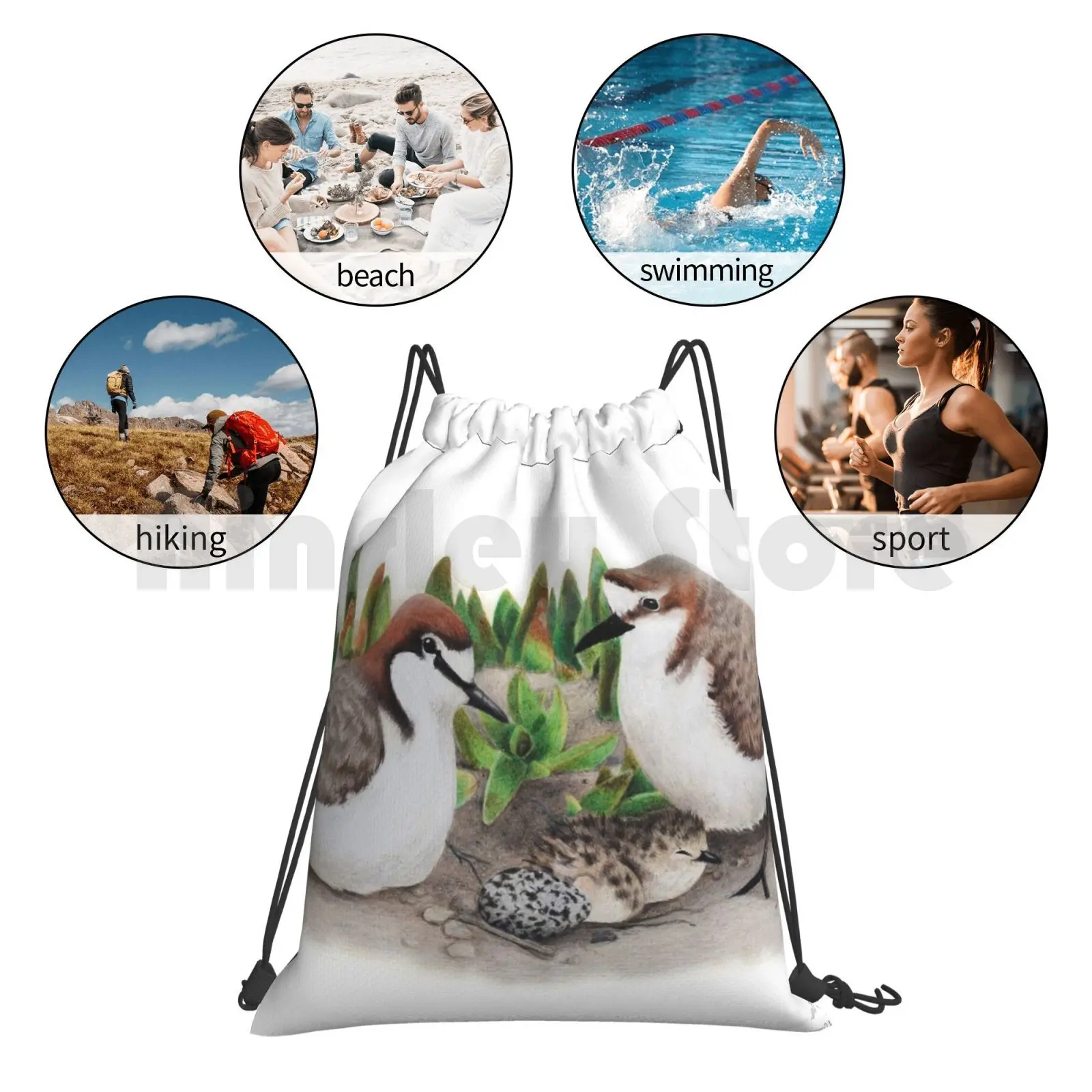 

Red-Capped Plovers' Nest Backpack Drawstring Bag Riding Climbing Gym Bag Red Capped Plover Red Plover Bird Birds Nest Eggs