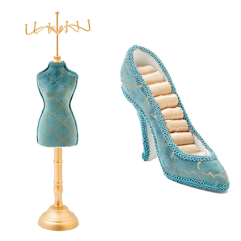 

2x Retro Personality Peacock Blue Bronzing Bracelet Necklace Jewelry Display Rack Wedding Gift Window Display A & D