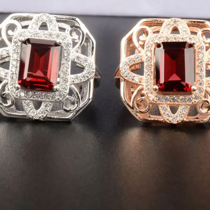 Женское серебряное кольцо с красным гранатом винно-красное драгоценным камнем