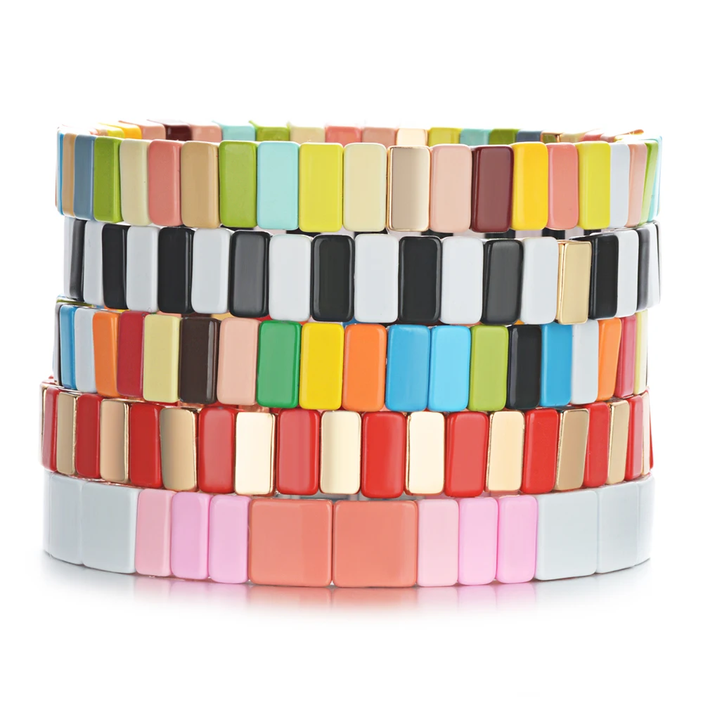 Эмалированные эластичные веревочные браслеты радужного цвета смешанные