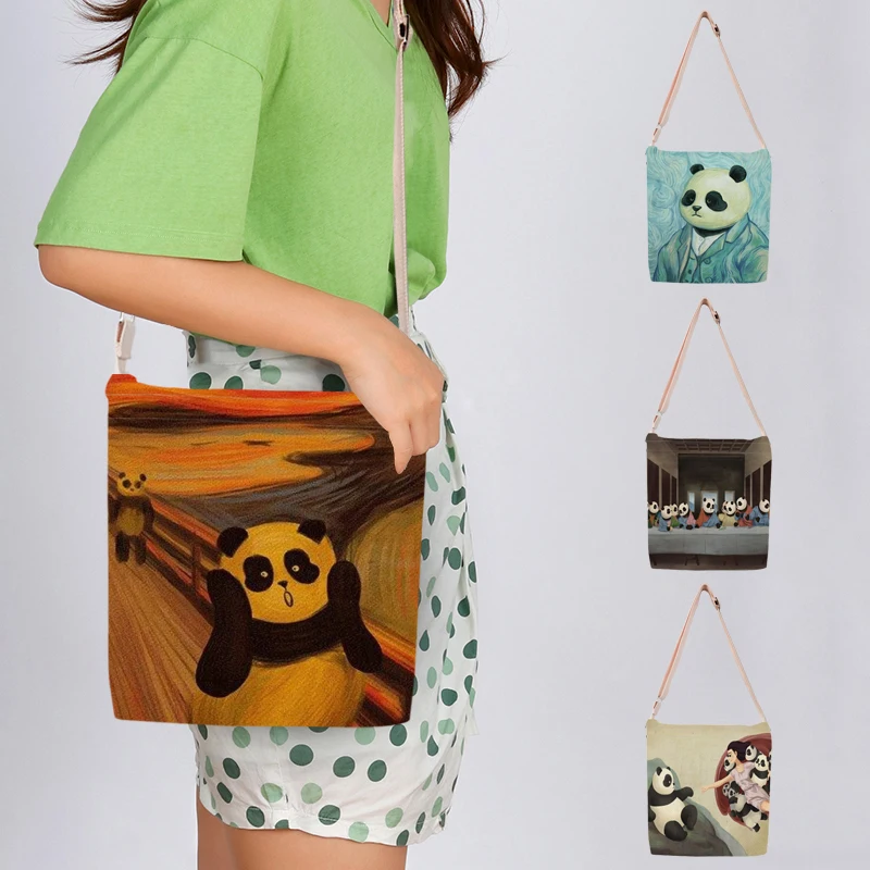 Funny Sproof Panda Printed Crossbody Bags for Women Adjustable Strap Shoulder Bag Lady Creative World Famous Painting Handbag