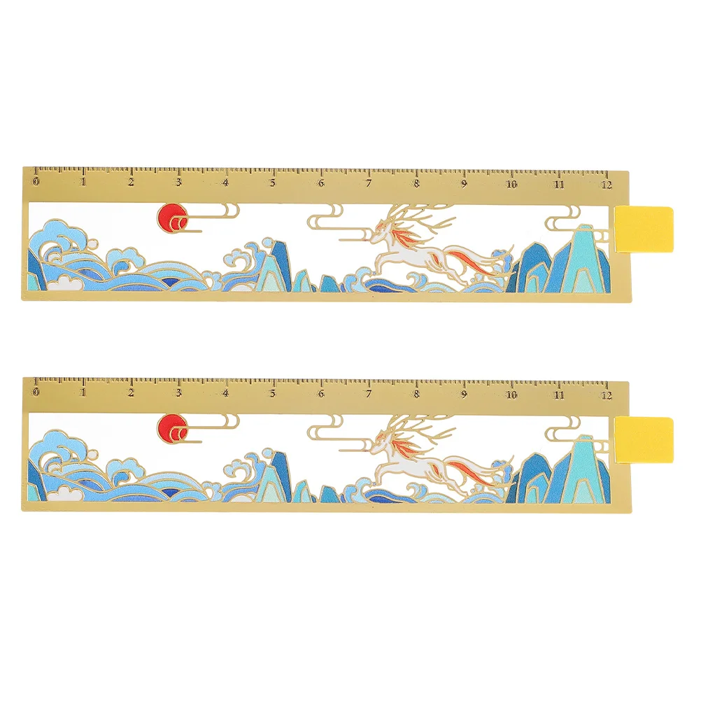 2pcs Durable Rulers Vintage Alloy Delicate Book Page Markers for School