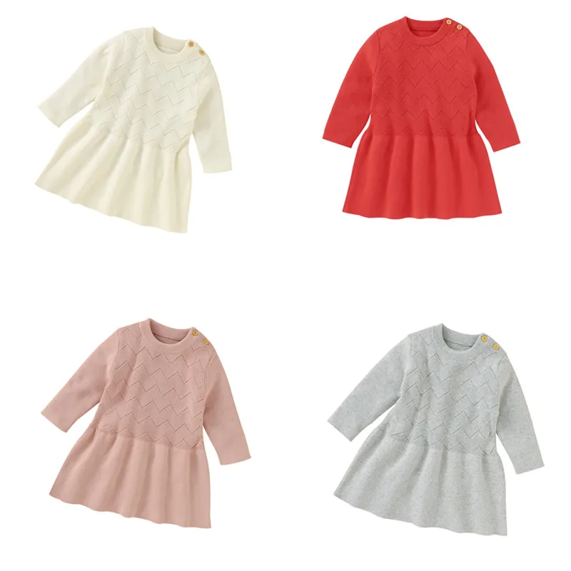 2020 Infant Baby Girls Cute Knit Sweater Dress Solid Long Sleeve Ruffle Skirt Autumn Winter Kids Warm Clothing | Детская одежда и