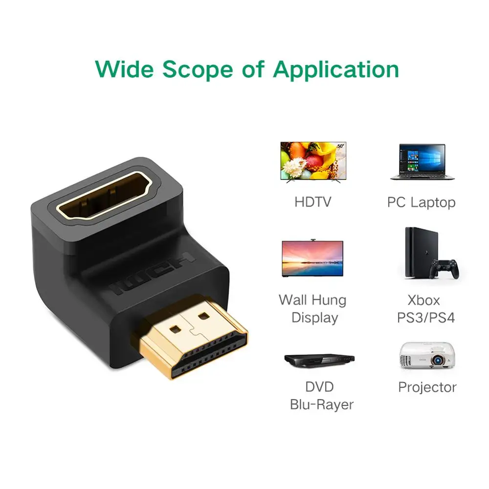 Адаптер UGREEN HDMI совместимый с 4K 90 градусов позолоченный Высокоскоростной разъем
