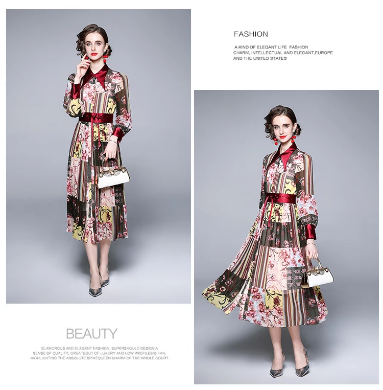 

Women's Dress Chiffon Polo Girl's Party Dresses Fashion Print Lady High Waist A-LINE Summer Bohemia Ankle-Length Houthion