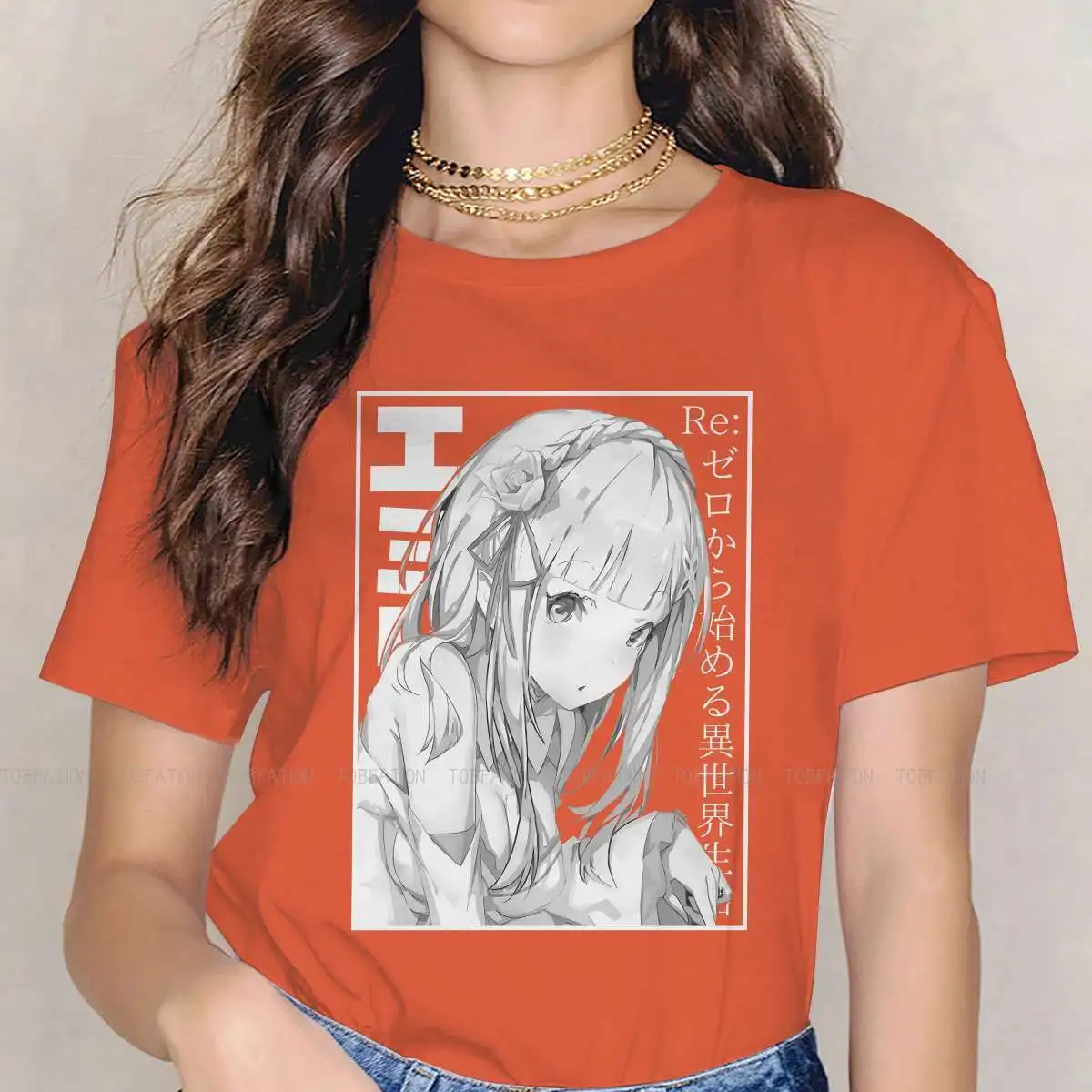 

Женская футболка с надписью «Re Zero Субару», Нацуки, изменилия Рем, для девушек и женщин, 4XL 5XL, Emilia V2, базовые летние свитшоты, футболка, новинка,...