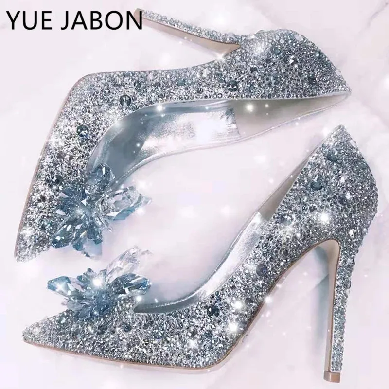 

Silver 2022 Newest Cinderella Shoes Rhinestone High Heels Women Pumps Pointed toe Woman Crystal Party Wedding Shoes 5cm/7cm/9cm