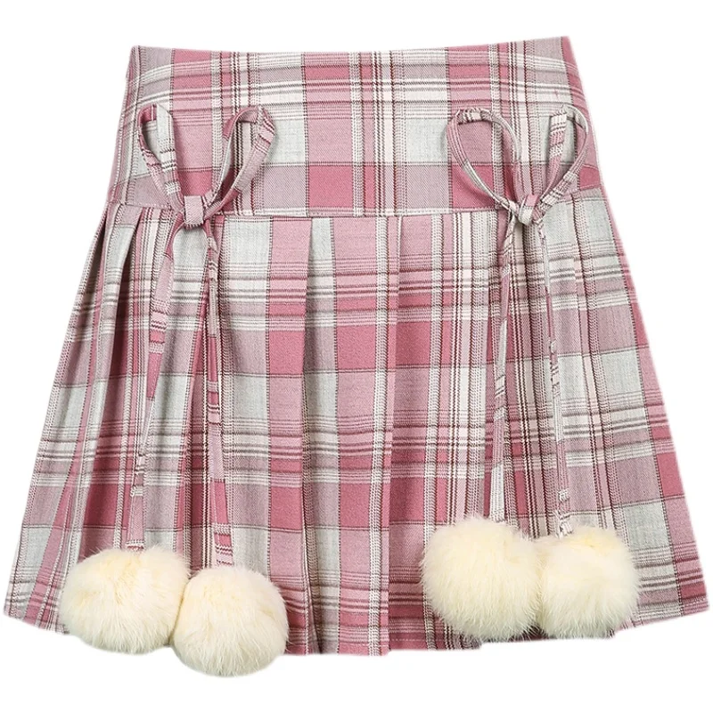 

HARAJPOO Women Skirt College Style Pink Plaid Y2k Female Sweet Lovely High Waist Pleated Skirts Skim Fashion Gothic