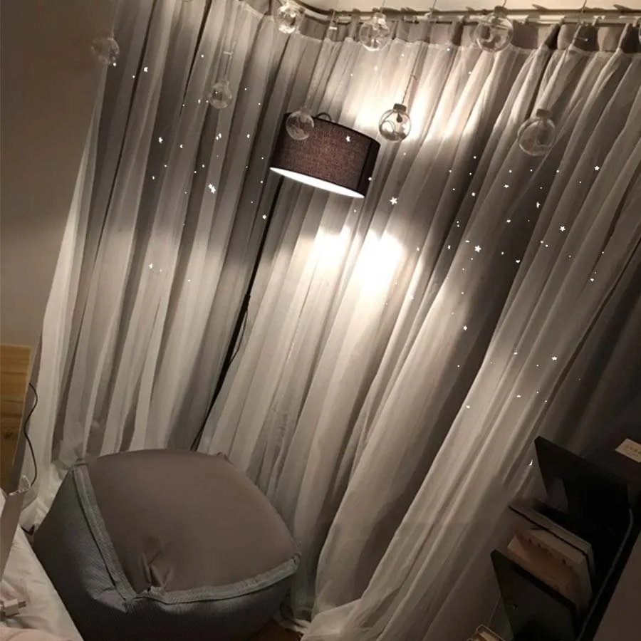 Тканевые занавески для детской с полыми звездами цветные двухслойные оконные