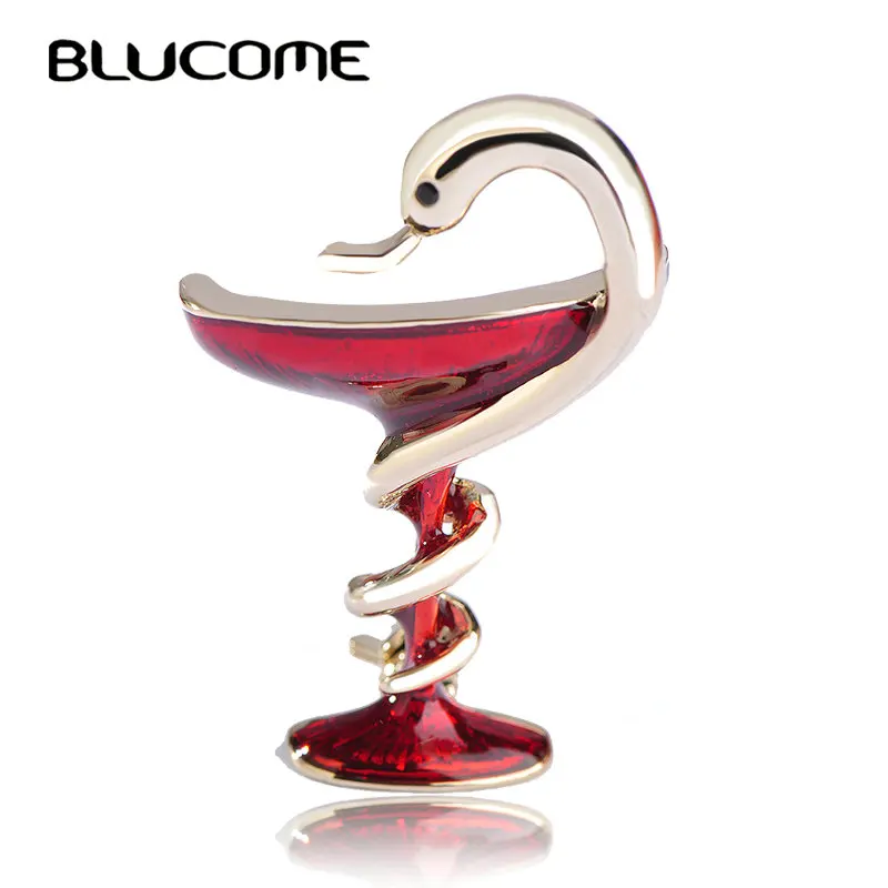 

Blucome Special Red Trophy Memorial Cup With Snake Brooches Pins For Women Enamel Gold-color Alloy Brooch Jewelry