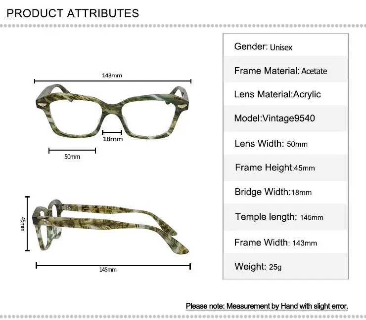 

Prescription Lens Acetate Glasses Vintage Unisex Full Rim Optical Eyewear High Quality Anti-reflective Retro Reading Eyeglasses