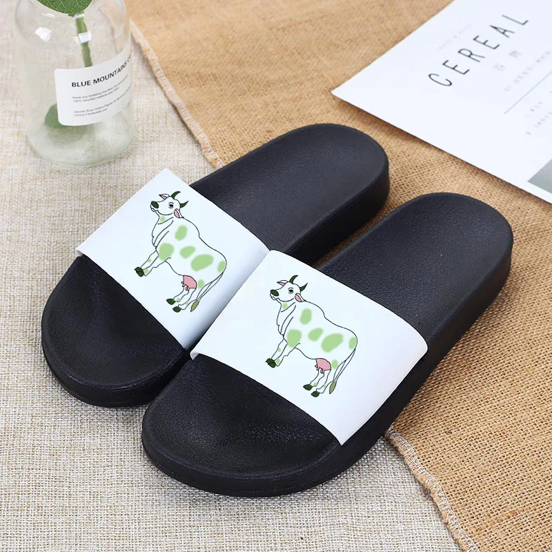 

Women Home Slippers Cows Print Cartoon Home Shoes Thick Sole Sandals for Women Ladies Flip Flops Outdoor Flat Ladie Slides 2021