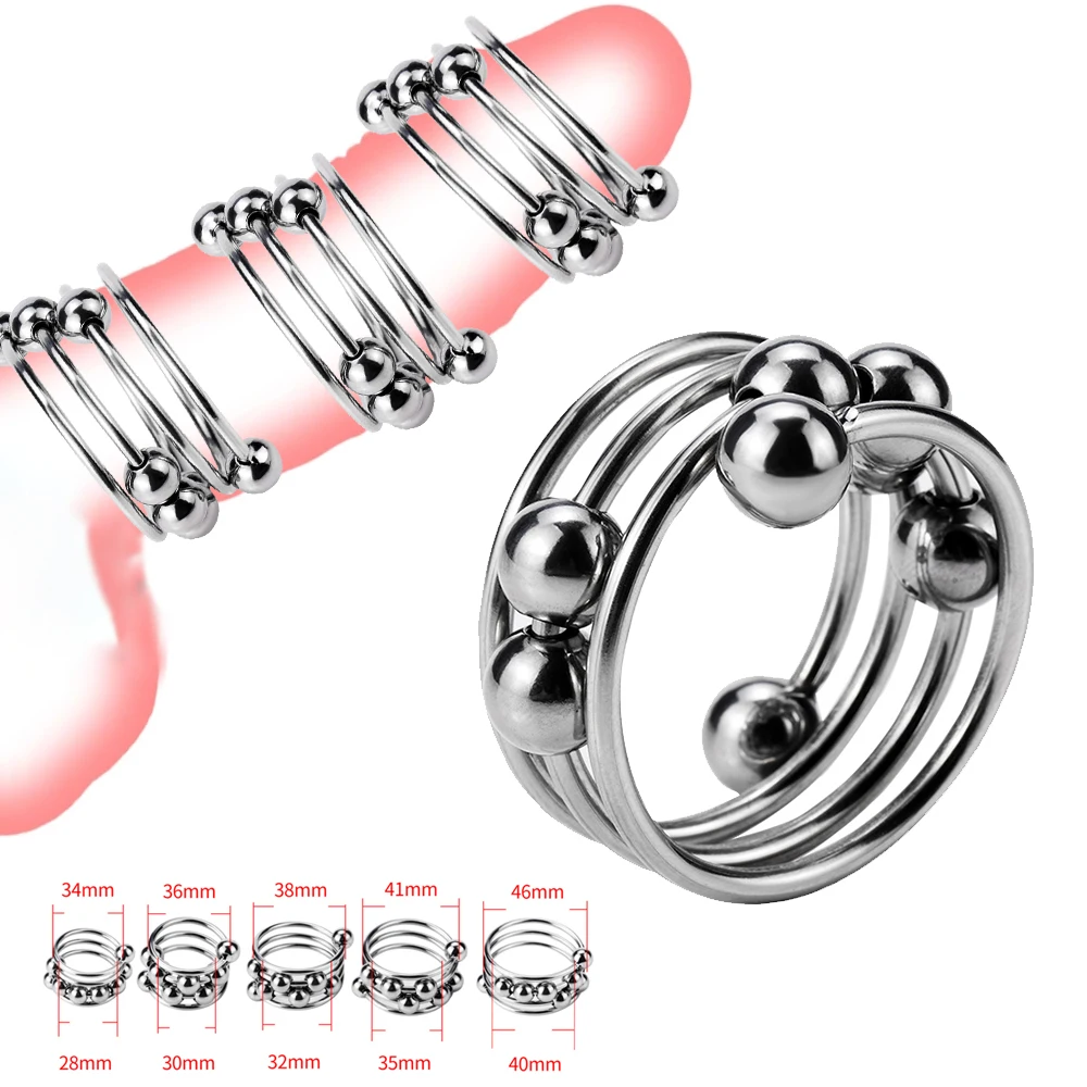 

Male Cock Penis Rings Stainless Steel Lock with Beads Sex Toys for Men Ejaculation Delay Dick Bondage Cockring Chastity Device