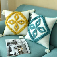 handmade luxury moroccan style cushion cover tufted tassels boho style ethnic pillow cover 45x45cm home decoration yellow grey