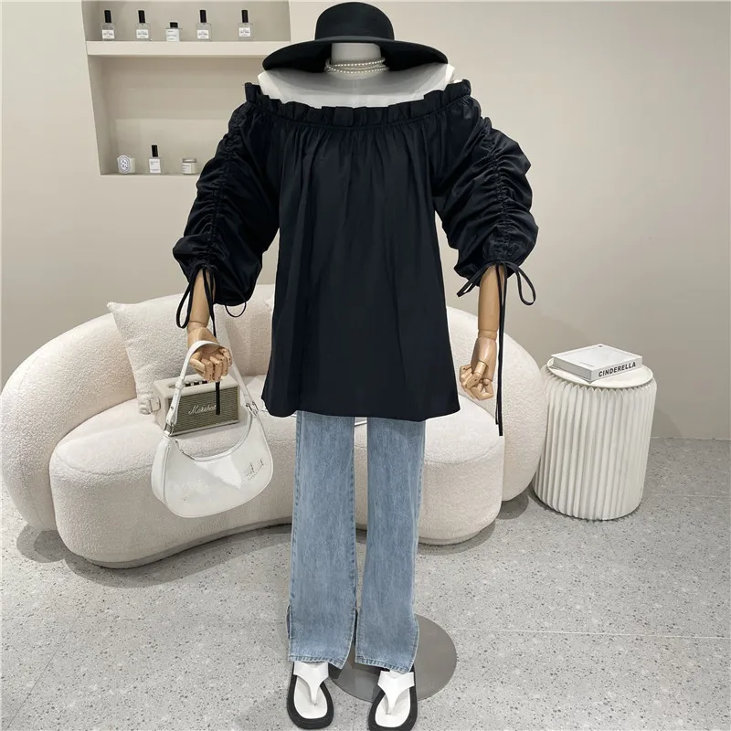 

Women's Clothing Summer 2021 Niche Design Fashion New Sweet Ruffle Puff Sleeve New Solid Color Loose Slim Backless Shirt