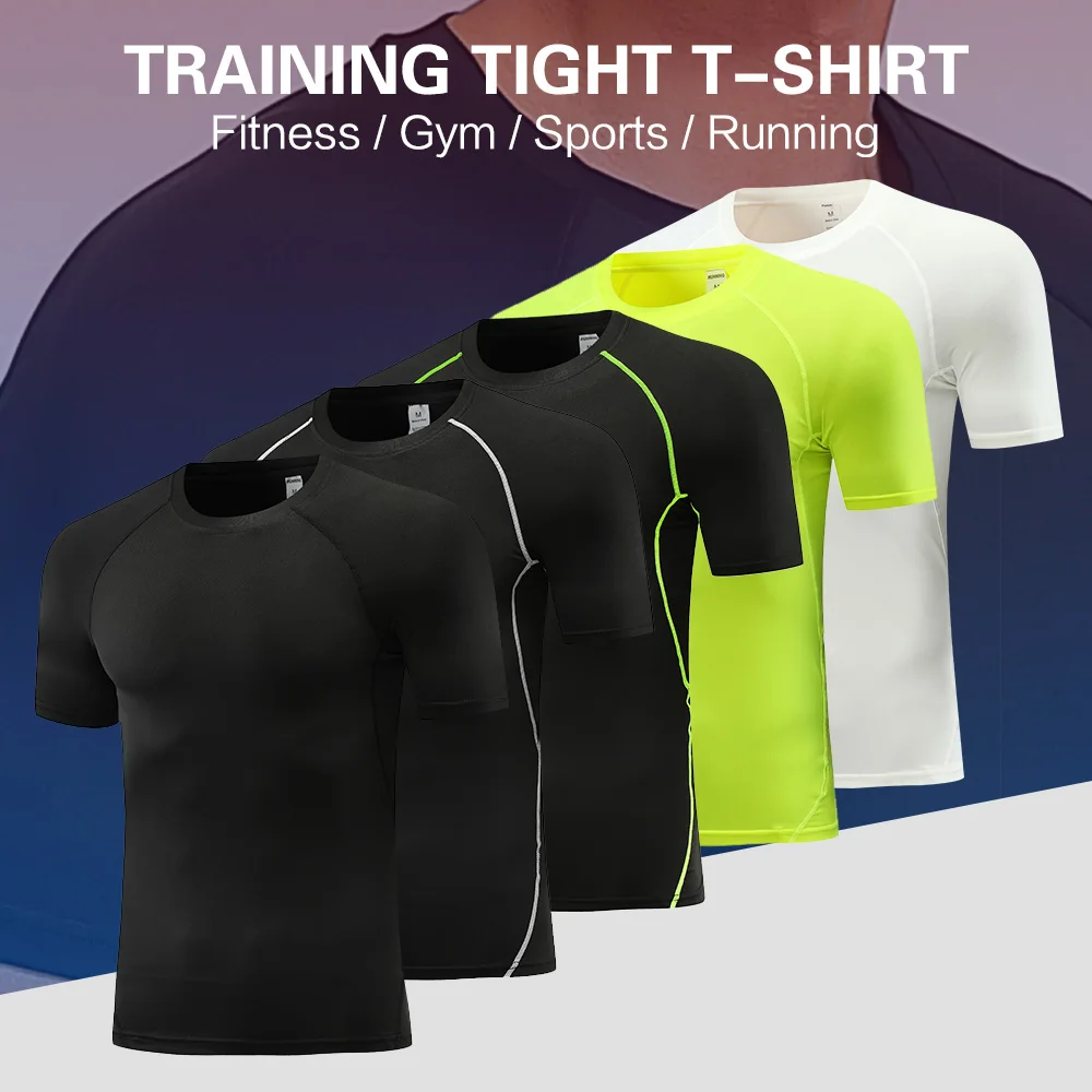 2021 Polyester Gym Sport Shirt T Shirt Men Short Sleeve Running Workout Shirt Men Gym Clothing Top T Shirt for Men Sport T Shirt