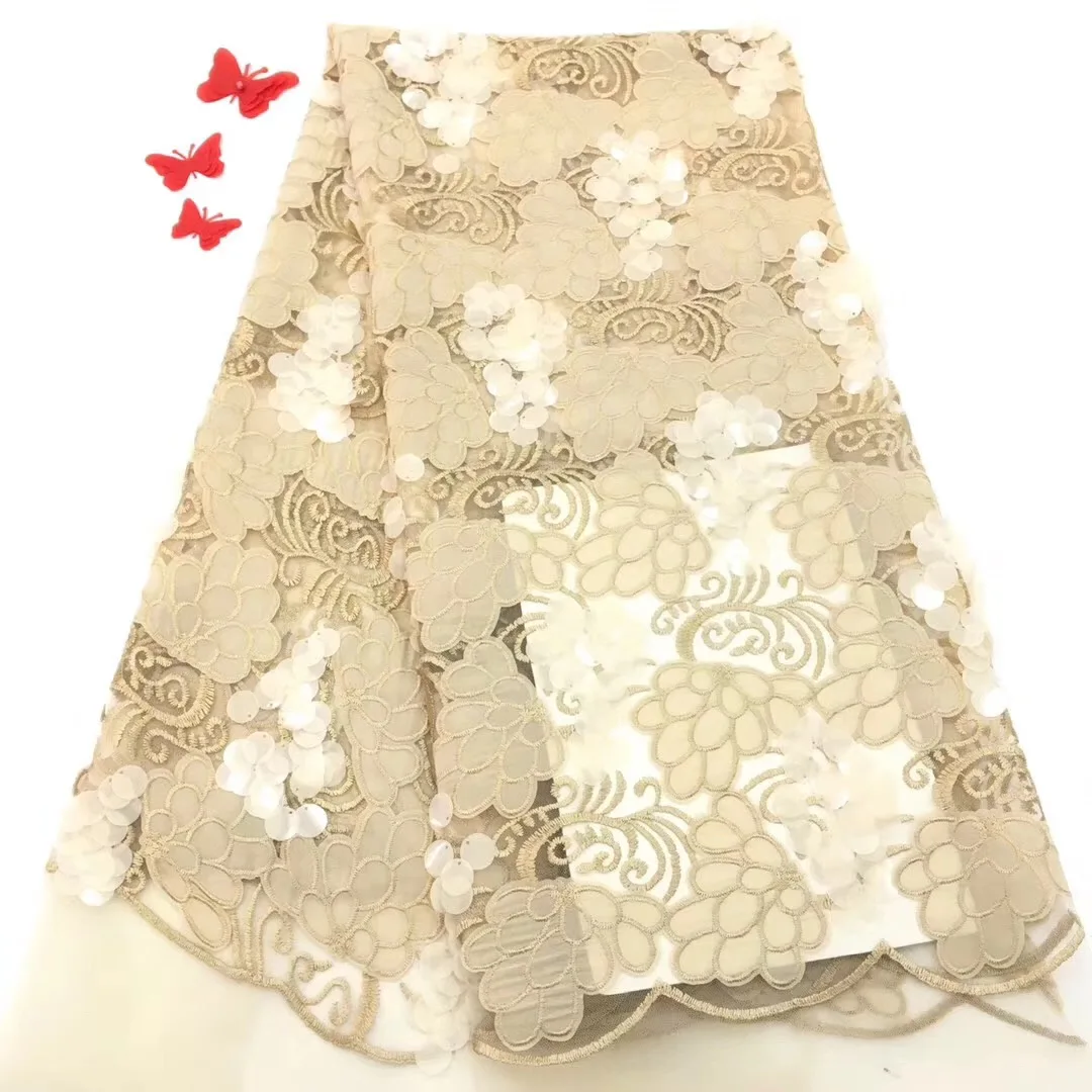 

Yellow High Quality African Lace Fabric French Net Embroidery Tulle Lace Fabric For Nigerian Wedding Party Dress D19