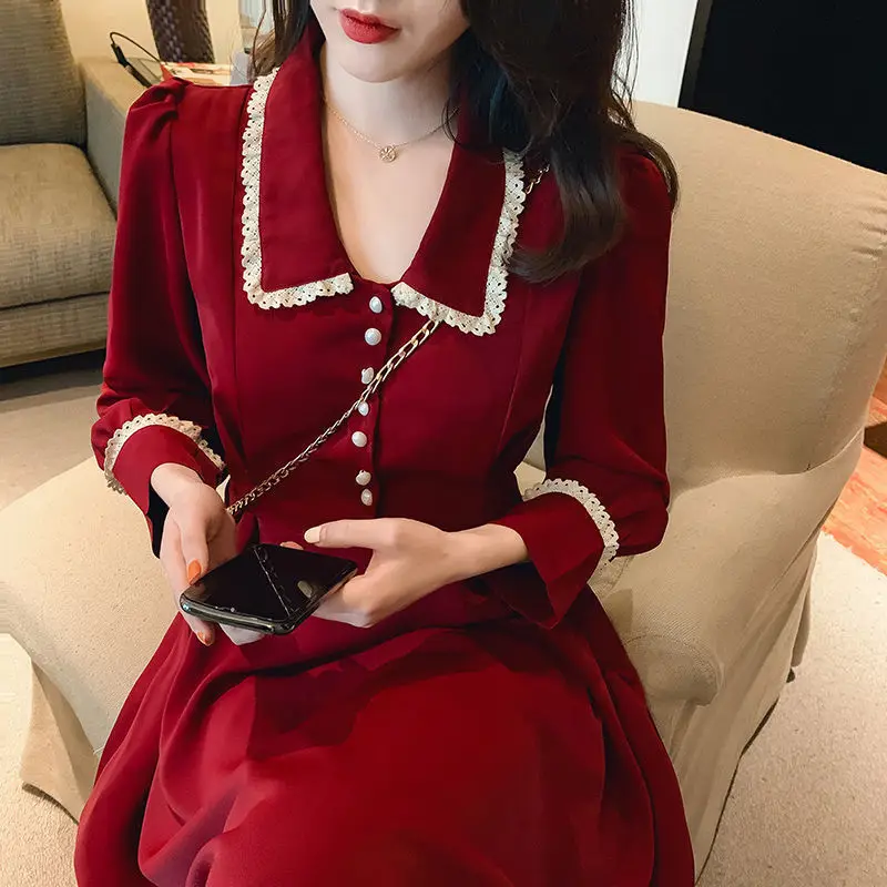 

2021 Autumn New French Gentle Wind Design, Small, Light Skirt, Light Luxury, Red Dress