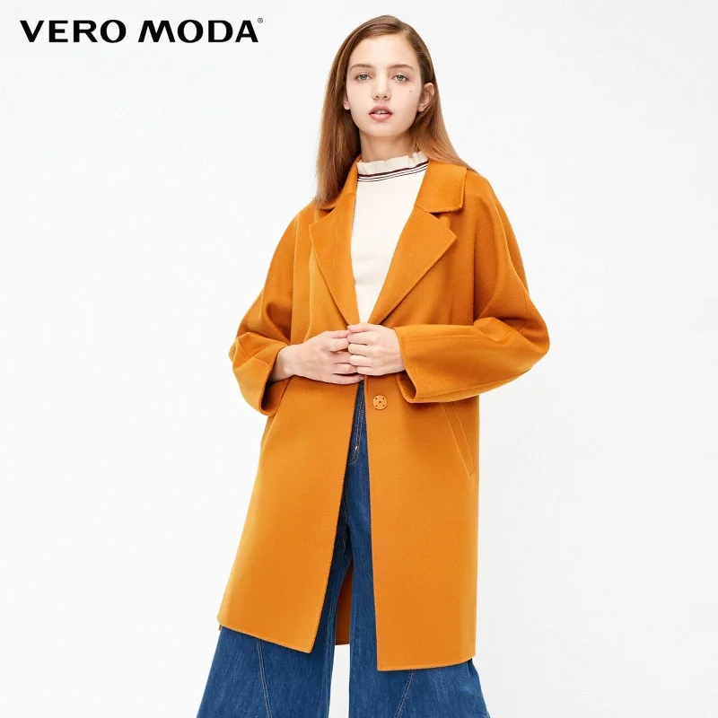 Vero Moda Женское шерстяное пальто средней длины со скрытыми пуговицами и отворотом